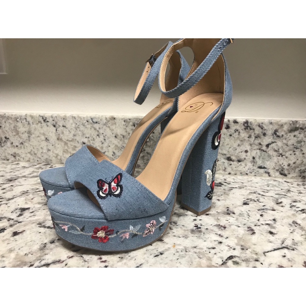 Butterfly denim heels